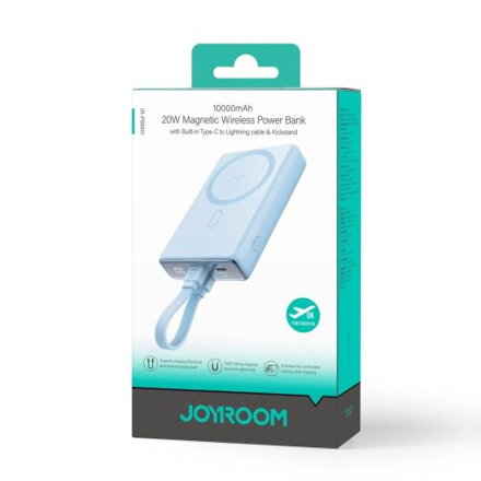 Joyroom Power Bank Magnetic Wireless charging, MagSafe 15W, C+Lightning. PD 20W, 10000 mAh with Type-C - Lightning cable, Blue (JR-PBM01)