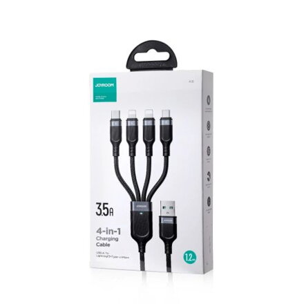 Joyroom 4-in-1 USB - Lightning/ Lightning/ Type-C/ Micro USB Cable Multi-Color Series A18, 3.5A, 1.2m, Black (S-1T4018A18l)