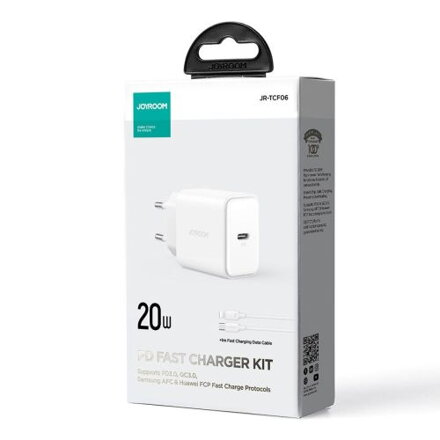 Joyroom Travel Charger Type-C, PD 20W with Type-C to Lightning cable, 1m, White EU (JR-TCF06)