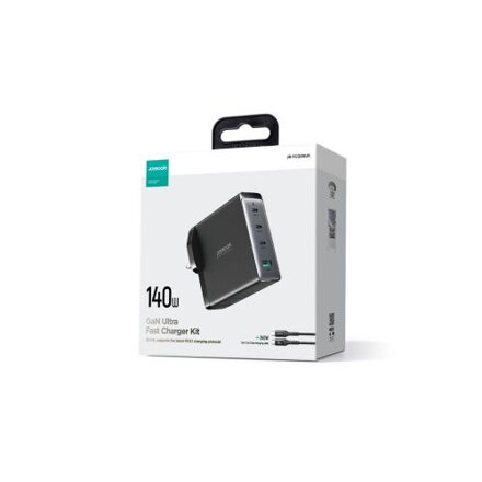 Joyroom Travel Charger GaN Fast Charger (UK) C+C+C+U, 140W, with Type-C to Type-C, PD 240W cable (1,2m) Black EU (JR-TCG05UK)