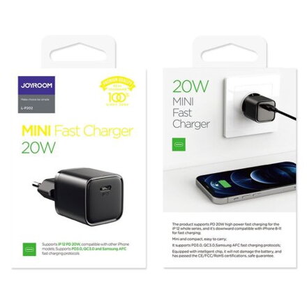 Joyroom Travel Charger Type-C, QC 3.0, PD 3.0, AFC, 20W, EU Black (L-P202)