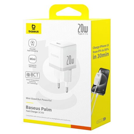Baseus Travel Charger Palm Series Type-C, PD 3.0, QC 3.0, 20W, White EU (P10111602213-00)
