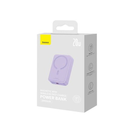 Baseus Power Bank Magnetic Mini (MagSafe Compatible), 20W, 10000 mAh, with Type-C Cable, 0.30m, Purple EU (PPCX150005)