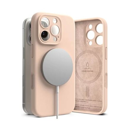 Ringke iPhone 16 Pro Case Silicone Magnetic Pink Sand