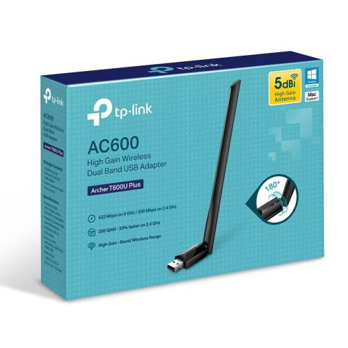TP-Link Network Adapter T600U Plus AC600 Wireless, USB 2,0, 600Mb/s, Black EU