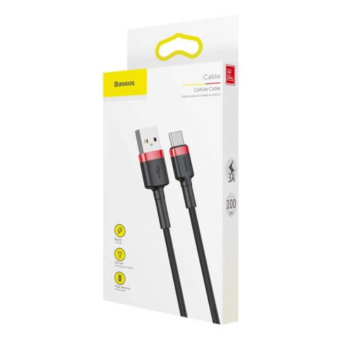Baseus Type-C Cafule Cable 3A 1m Red + Black (CATKLF-B91)