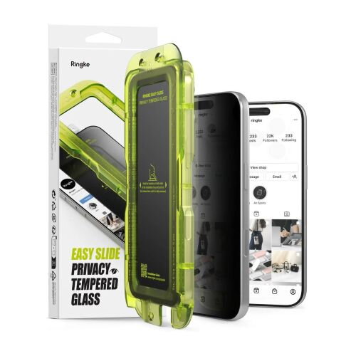 Ringke iPhone 17 Pro Screen Protector Premium Easy Slide Privacy Tempered Glass 9H with installation jig (2pcs) Transparent