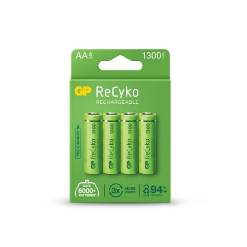 GP Battery (R6) AA Rechargable RECYKO, NiMH R6, (4 batteries / blister), 1300mAh