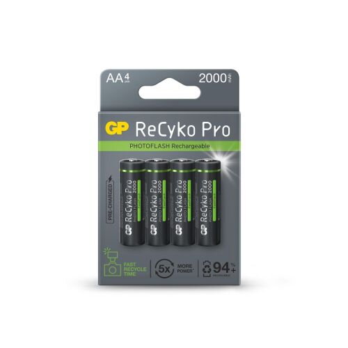 GP Battery (AA) Rechargable RECYKO+ Pro Fast Flash, NIMH R03, (4 batteries / blister), 2000mAh