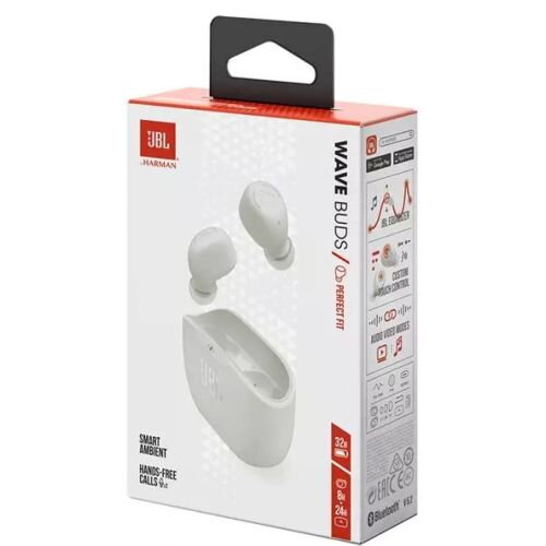 JBL Wave Buds TWS Bluetooth Wireless In-Ear Earbuds White EU JBL Wave Buds TWS Bluetooth Wireless In-Ear Earbuds White EU