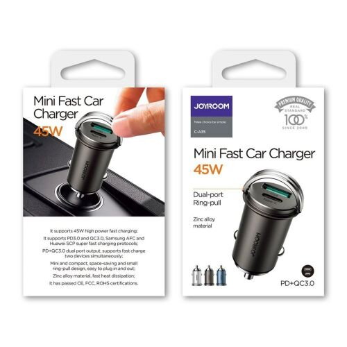 Joyroom Car Charger C+U, 12V/24V, 45W, Black (C-A35) Joyroom Car Charger C+U, 12V/24V, 45W, Black (C-A35)