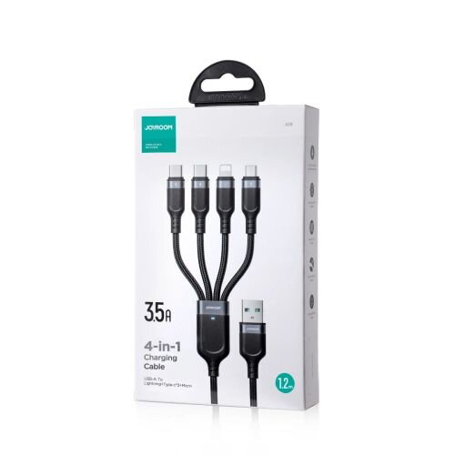 Joyroom 4-in-1 USB - Lightning/ Type-C/ Type-C/ Micro USB Cable Multi-Color Series A18, 3.5A, 1.2m, Black (S-1T4018A18c) Joyroom 4-in-1 USB - Lightning/ Type-C/ Type-C/ Micro USB Cable Multi-Color Series A18, 3.5A, 1.2m, Black (S-1T4018A18c)