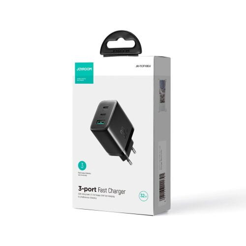 Joyroom Travel Charger C+C+U. PD 32W, Black (JR-TCF10) Joyroom Travel Charger C+C+U. PD 32W, Black (JR-TCF10)