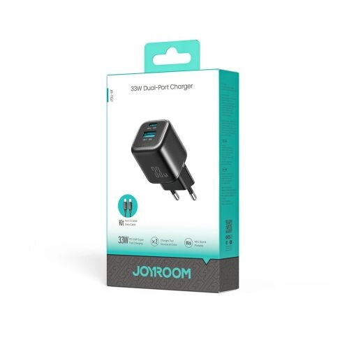 Joyroom Travel Charger C+U, PD 33W with Type-C to Type-C Cable PD 60W, (1m), Black (JR-TG7)
