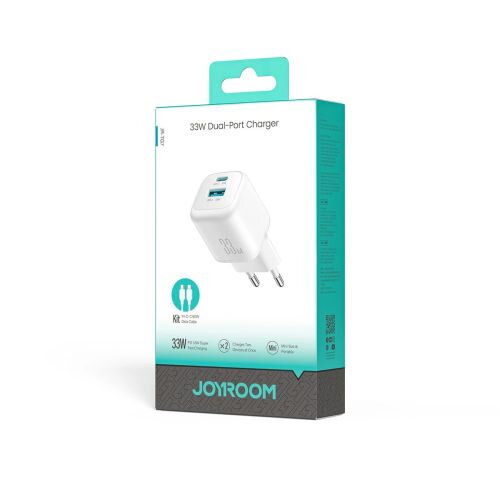 Joyroom Travel Charger C+U, PD 33W with Type-C to Type-C Cable PD 60W, (1m), White (JR-TG7)