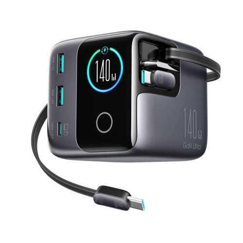 Joyroom Desktop Charger GaN Fast Charger U+U+C, PD 140W, PD3.1, PPS, AFC, SCP, FCP, QC3.0, with built-in 2x Type-C Cable PD 100W, Gray (JR-TRD01)